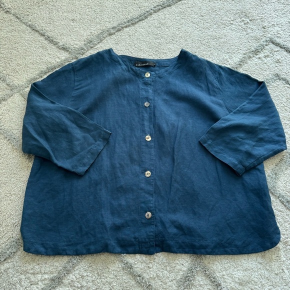 Cut loose Linen tencel blue button down Shirt lagenlook large - Picture 1 of 8